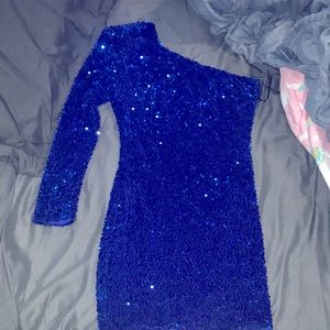 Shein Blue sparkly one shoulder large mid dress